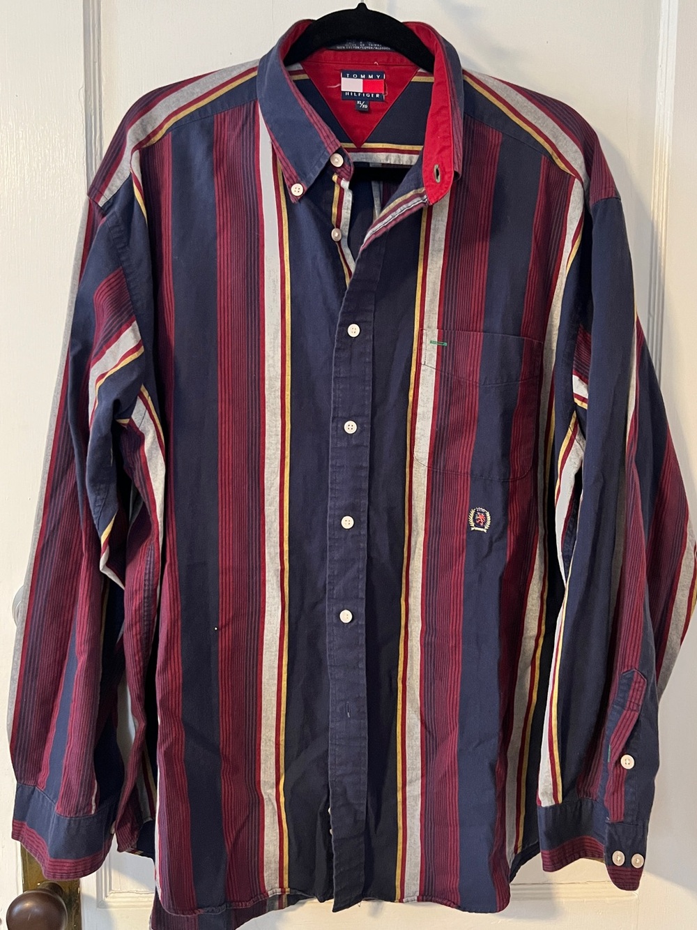 VINTAGE 90s Tommy Hilfiger Lion Crest Stripe Shirt Size XL Hip Hop Streetwear